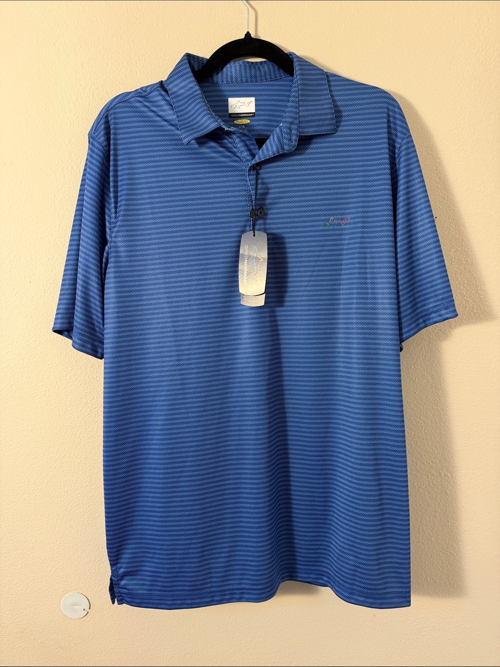 Greg Norman Men's Blue Striped Play Dry Golf Polo Shirt Size L